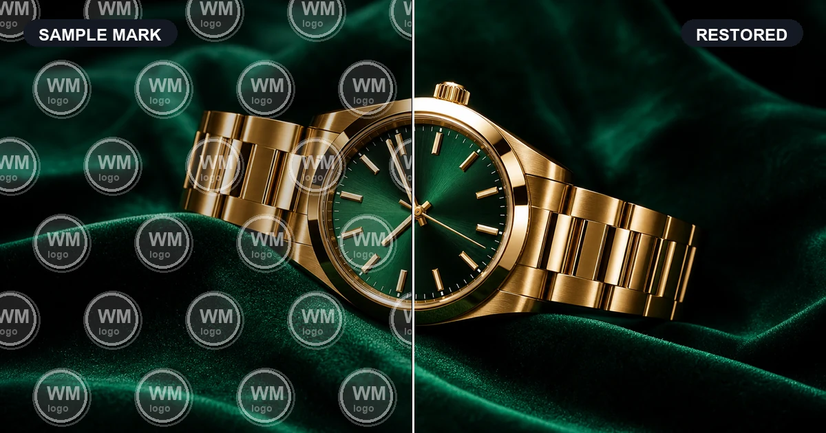 Luxury wristwatch comparison with center SAMPLE stamp restored