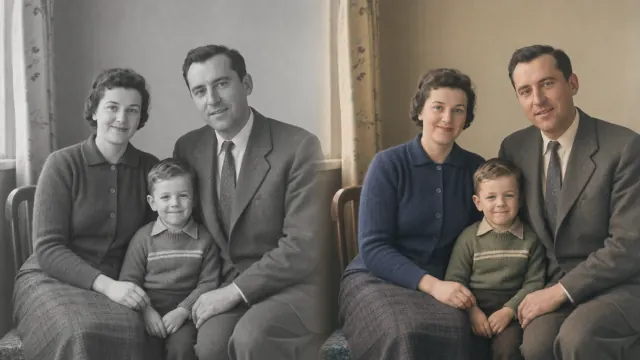 Vintage portrait shown before and after natural colorization