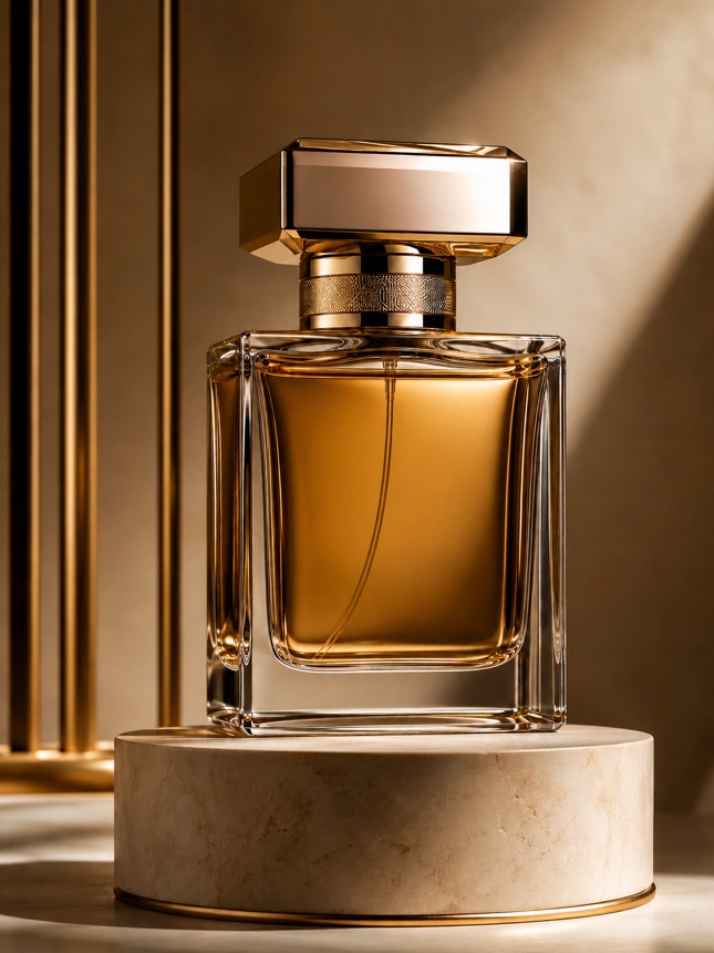 Amber perfume bottle product photo