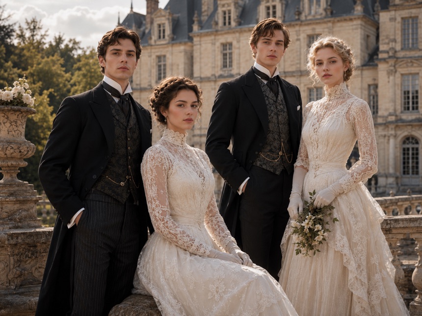 Chateau wedding group portrait