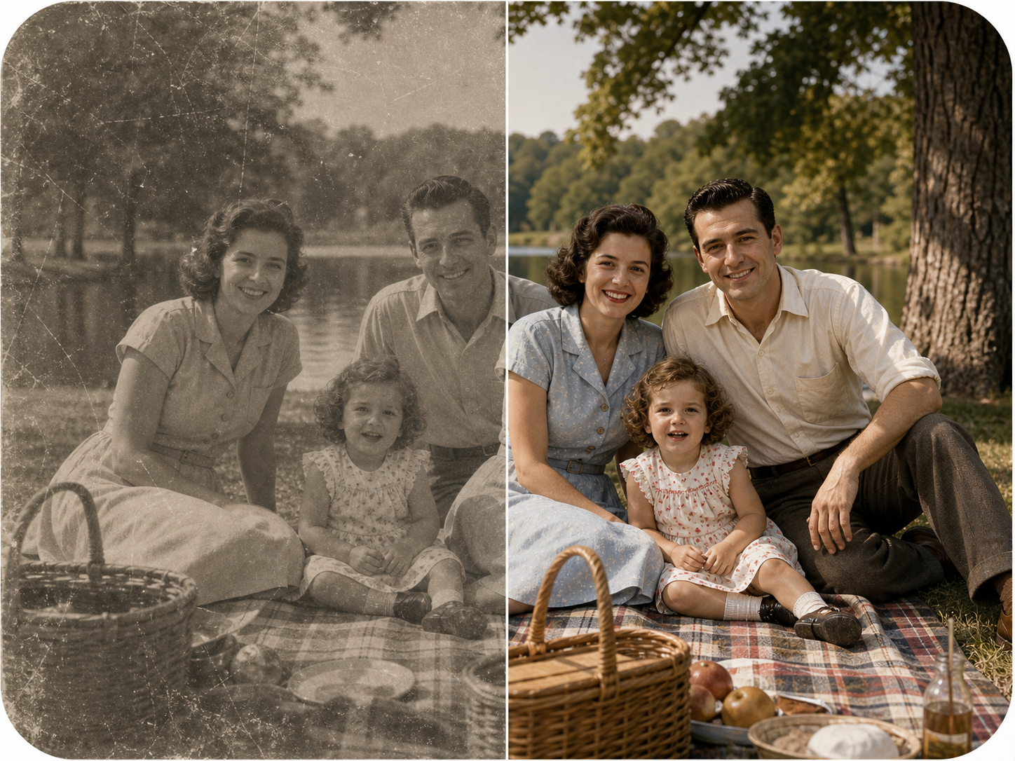 AI photo restoration before and after archival photo