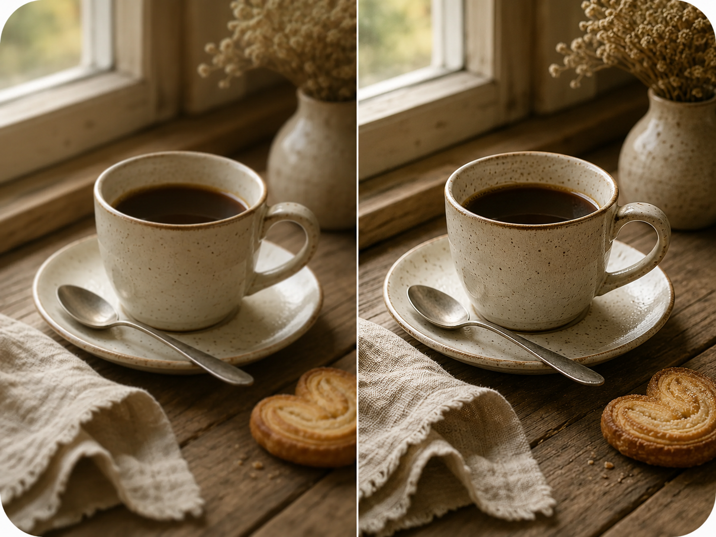 AI sharpen image before and after still life photo