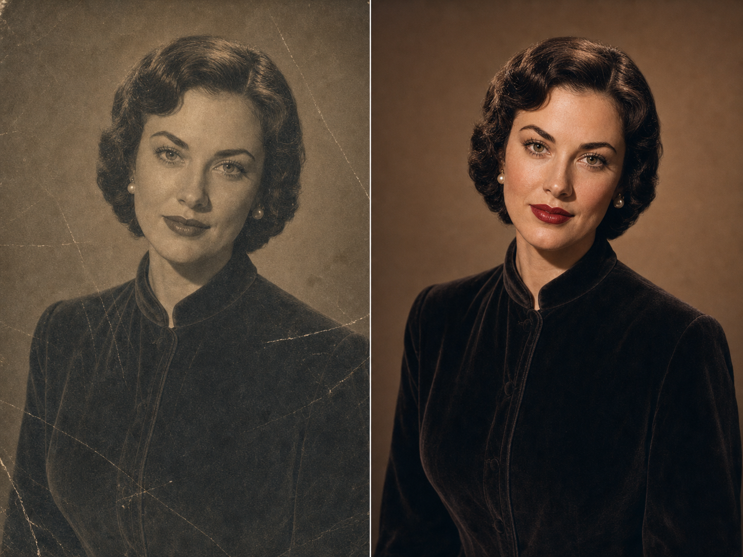 Retrato antigo de Hollywood antes e depois da restauração com IA