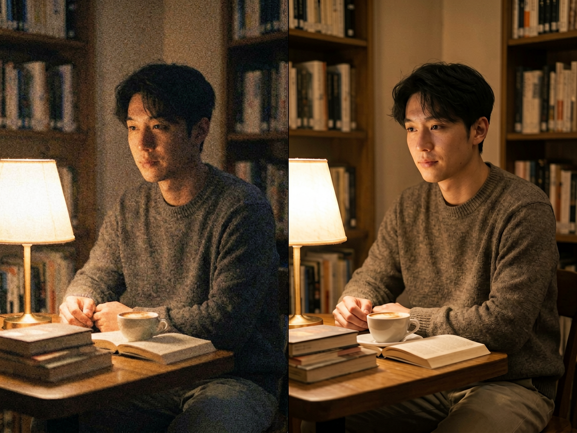 Imagem antes e depois da redução de ruído