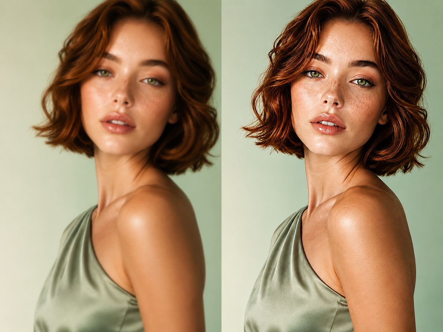 Before and after AI portrait enhancement