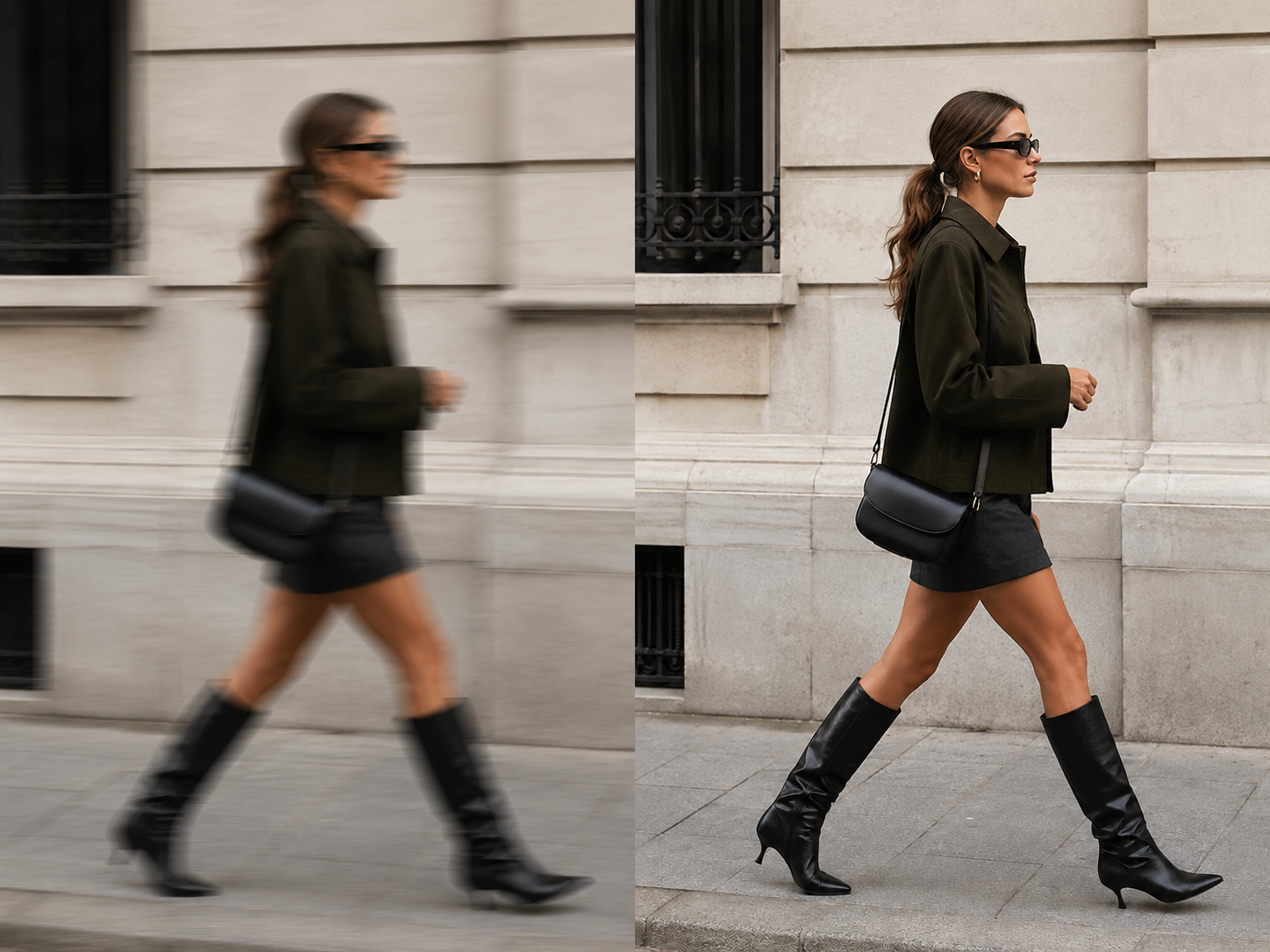 Before and after walking photo enhancement