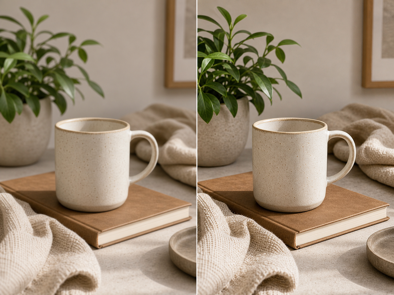 AI sharpen image before and after coffee still life
