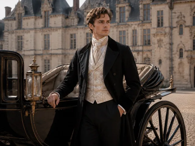 Historical chateau portrait beside a carriage