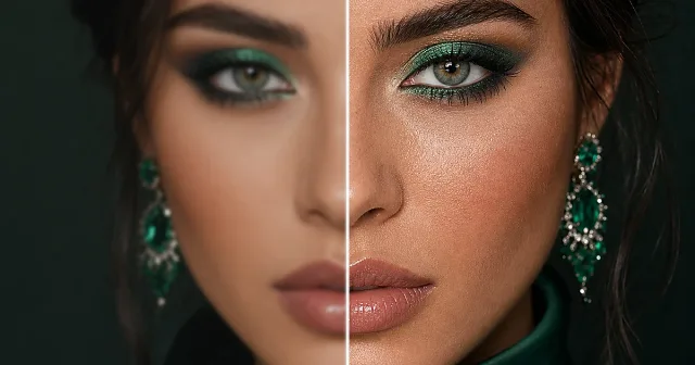Sharpen Image before and after emerald beauty portrait detail cleanup