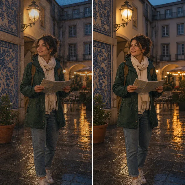 Foto de viaje tomada con el teléfono arreglada con reductor de ruido fotográfico limpieza en baja luz