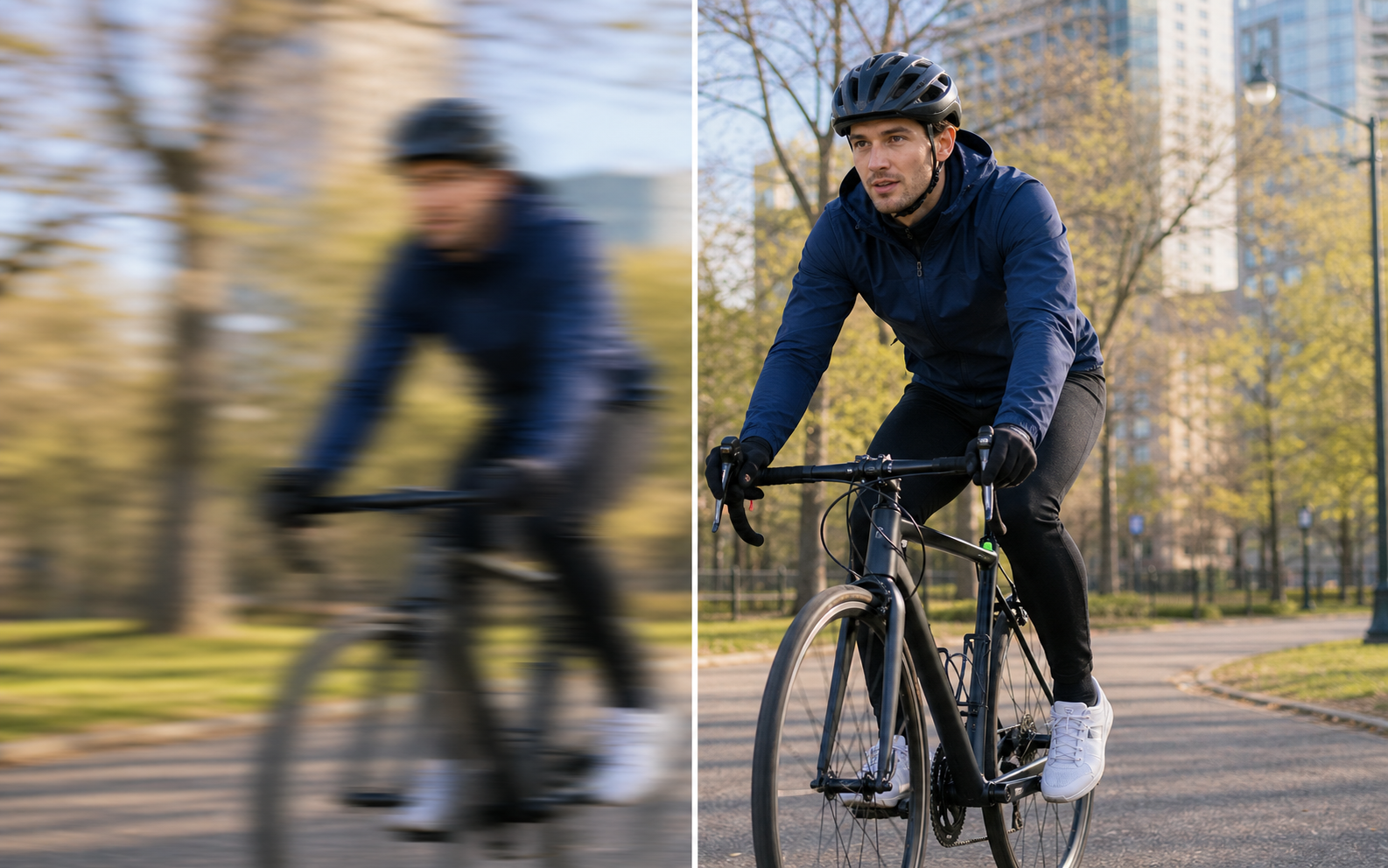 AI unblur image before and after cyclist action photo
